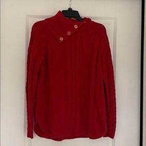 Red Cable Sweater with Decorative Neck